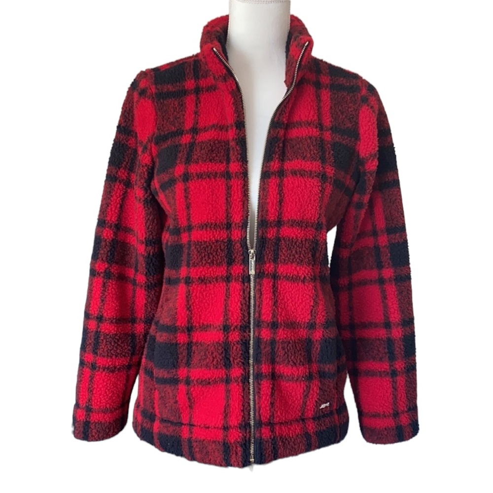 Calvin Klein Red and Black Plaid Teddy Jacket